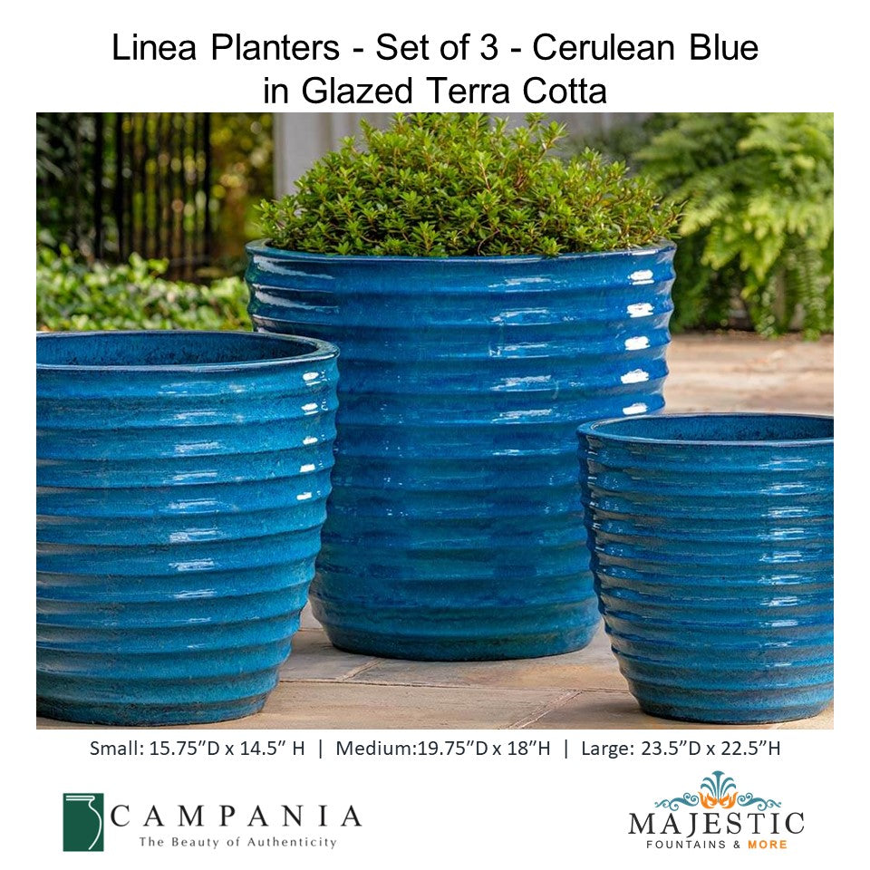 Linea Planters - Set of 3 - Pearl in Glazed Terra Cotta By Campania - Majestic fountains and More