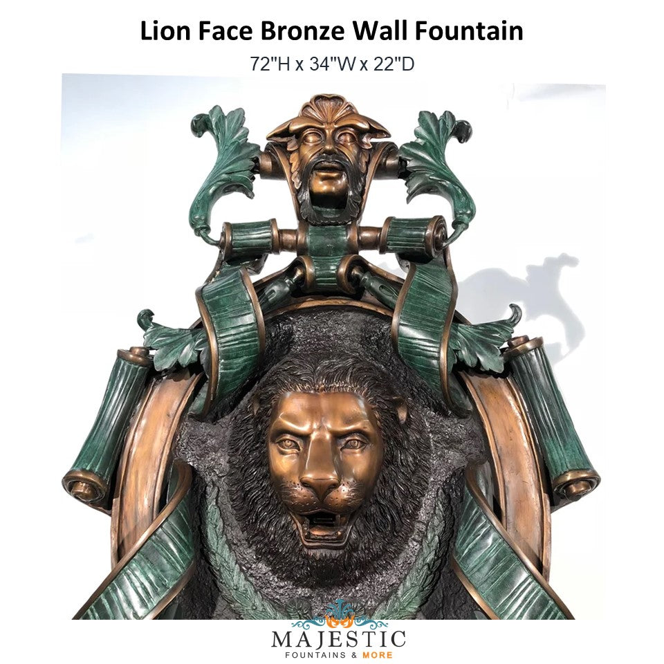 Lion Face Bronze Wall Fountain - Majestic Fountains and More