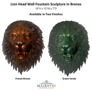 Lion Head Wall Fountain Sculpture in Bronze - Majestic fountains..