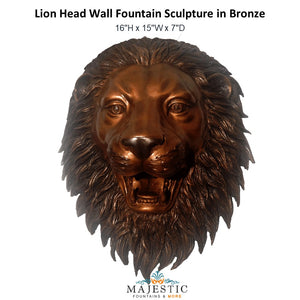Lion Head Wall Fountain Sculpture in Bronze - Majestic fountains and More