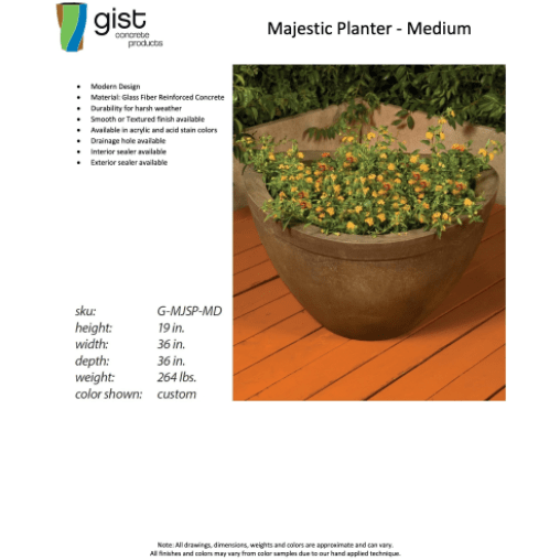 Majestic Planter - Medium in GFRC by GIST G-MJSP-MD - Majestic Fountains