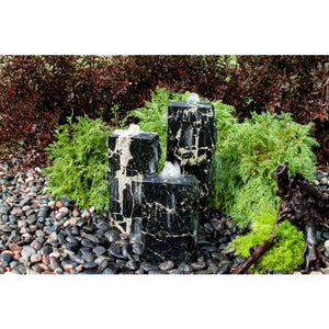 Marbled Black Granite Fountain - Triple stone column Fountain Kit - 3 sides smooth - Choose from  multiple sizes - Majestic Fountains
