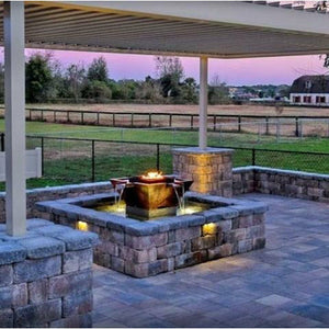 TOP Fires Olympian Square 4-Way Spillway Fire & Water Bowl in Copper by The Outdoor Plus - Majestic Fountains