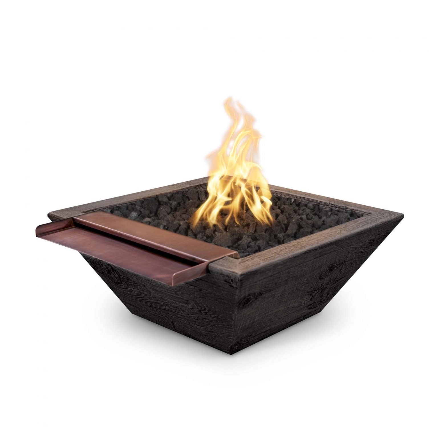 TOP Fires Maya Wood Grain Fire & Wide Spill Water Bowl by The Outdoor Plus - Majestic Fountains