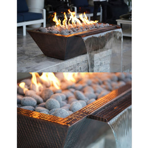 The Outdoor Plus Maya Linear Fire & Water Bowl in Hammered Copper
