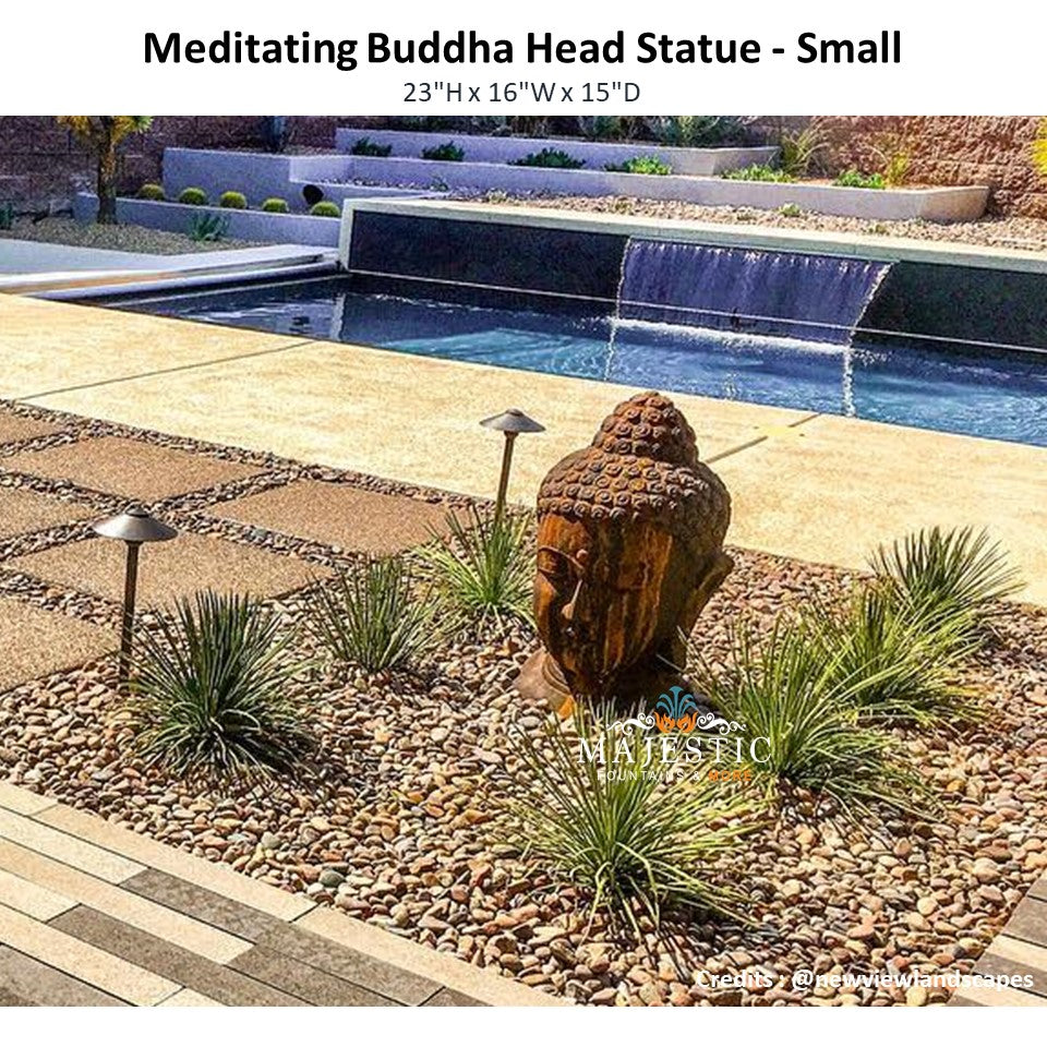 Meditating Buddha Head Statue - Small - Majestic Fountains and More