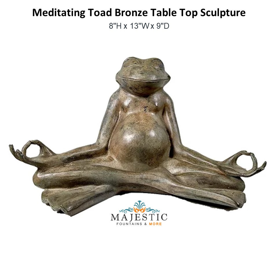 Meditating Toad Bronze Table Top Sculpture - Majestic Fountains and More