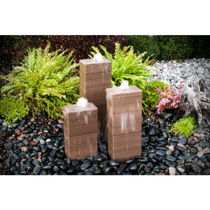 Mocha Limestone - Triple stone column Fountain Kit - 4 sides smooth - Choose from  multiple sizes - Majestic Fountains