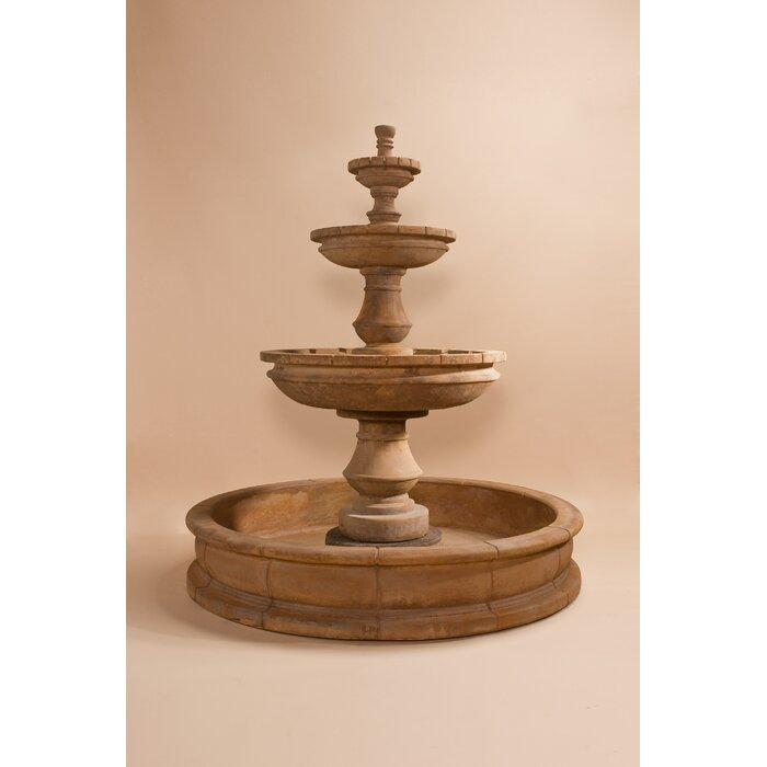 Montefalco Concrete 3 Tier Outdoor Courtyard Fountain with Pond - Majestic Fountains