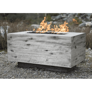TOP Fires Catalina Rectangle Fire Pit in Wood Grain Concrete by The Outdoor Plus - Majestic Fountains