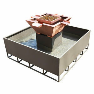 TOP Fires Olympian Square 4-Way Spillway Fire & Water Bowl in Copper by The Outdoor Plus - Majestic Fountains