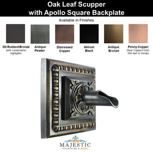 Oak Leaf Scupper with Apollo Backplate (Square) - Majestic Fountains