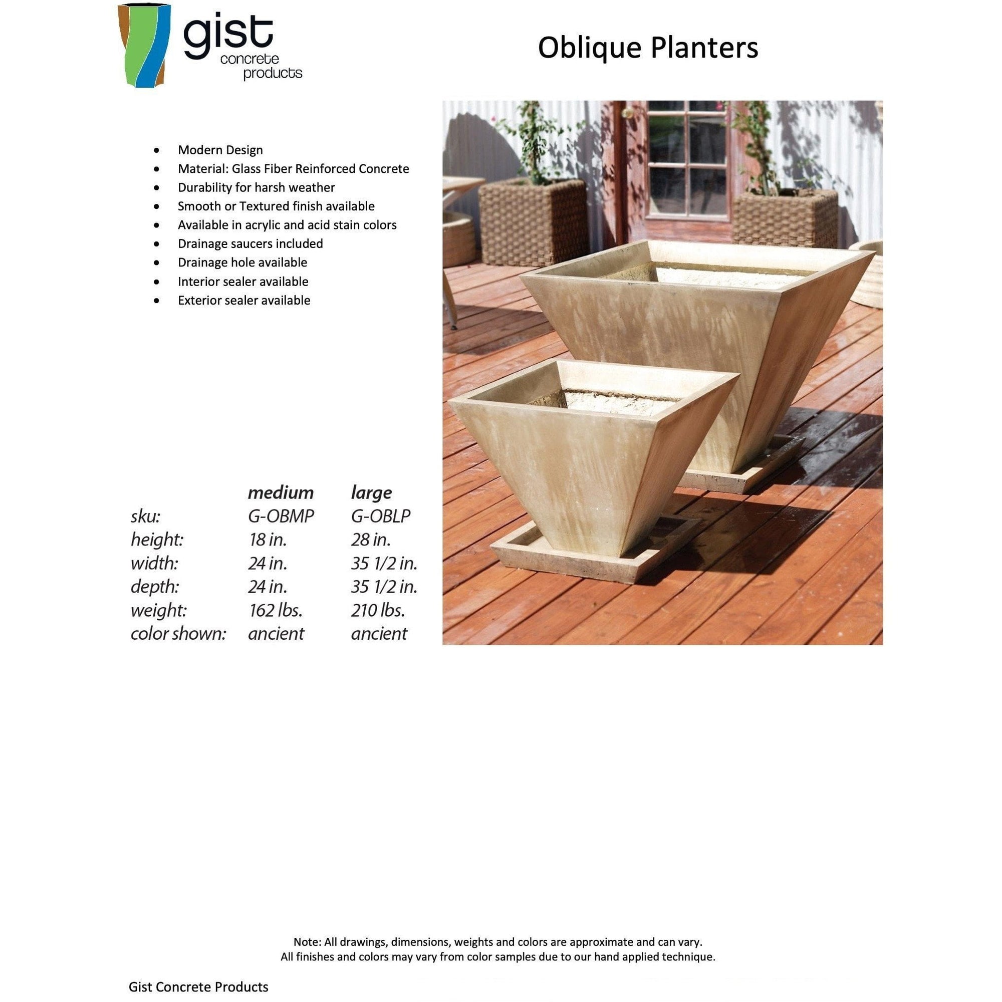 Oblique Planter in GFRC by GIST G-OB - Majestic Fountains