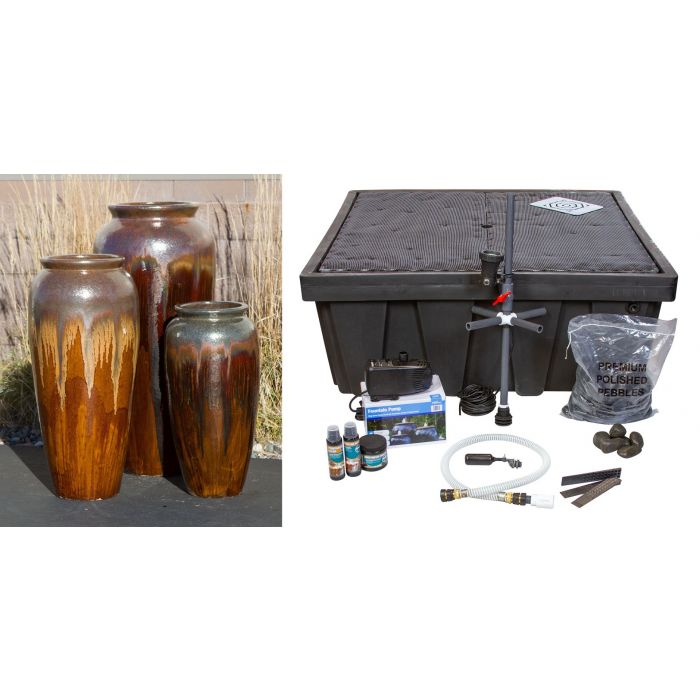 Oil Jar Triple Vase - Complete Fountain Kit - Majestic Fountains