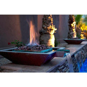 Bobe Extended Lip in Copper - Square Water and Fire Bowl - Manual Ignition - Majestic Fountains