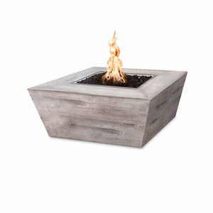 TOP Fires Plymouth Square 16" Tall Fire Table in Woodgrain Concrete by The Outdoor Plus - Majestic Fountains