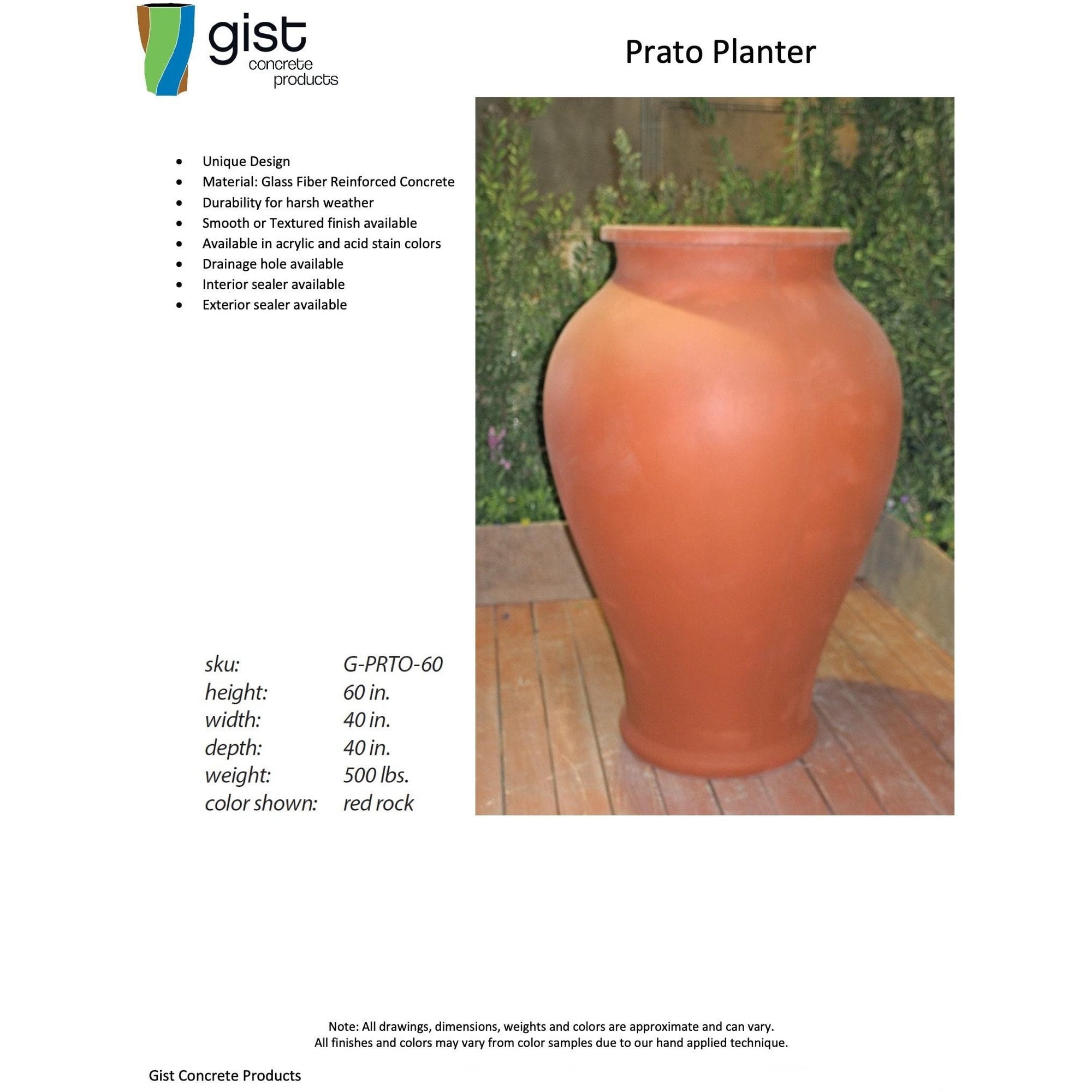 Prato Planter in GFRC by GIST G-PRTO-60 - Majestic Fountains
