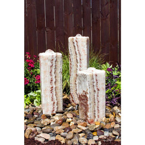 Red Onyx Fountain - Triple stone column Fountain Kit - 4 sides smooth - Choose from  multiple sizes - Majestic Fountains
