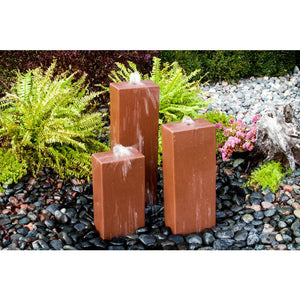 Red Sandstone - Triple stone column Fountain Kit - 4 sides smooth - Choose from  multiple sizes - Majestic Fountains