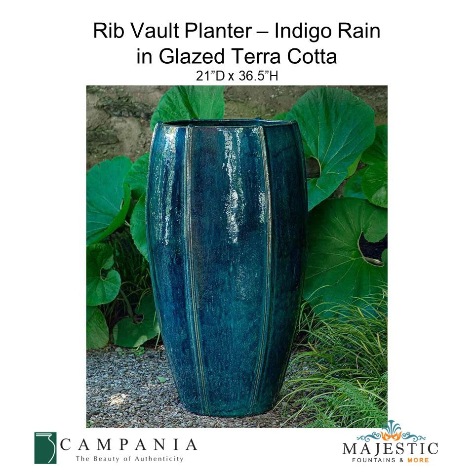 Rib Vault Cream Tall Planter in Glazed Terra Cotta By Campania International - Majestic Fountains