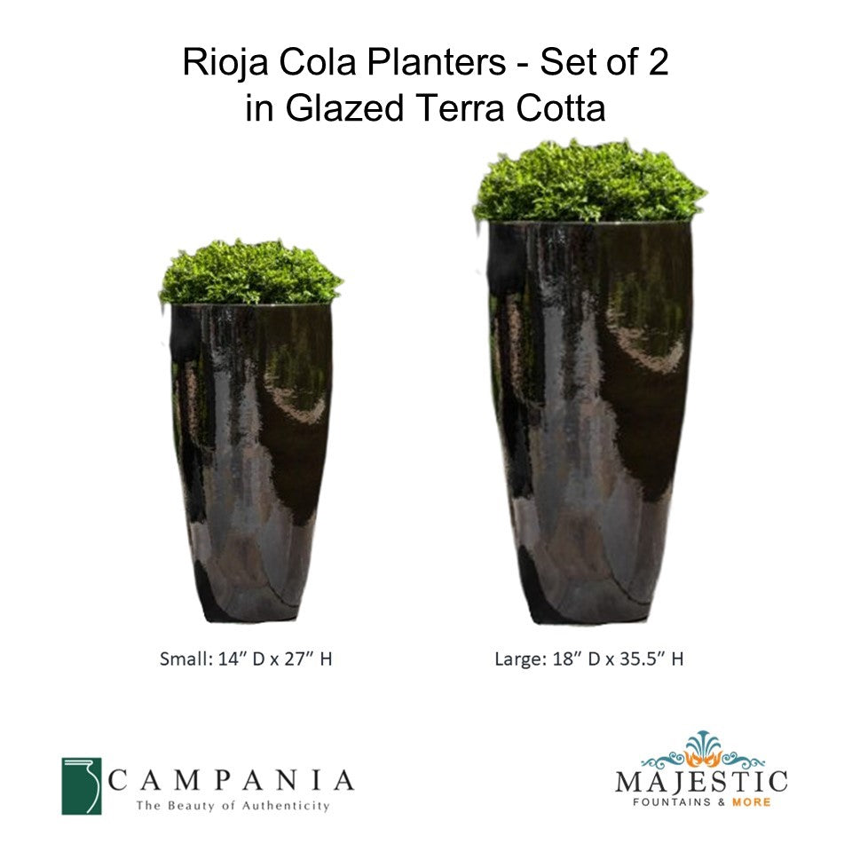 Rioja Cola Planters - Set of 2 in Glazed Terra Cotta By Campania - Majestic Fountains and More