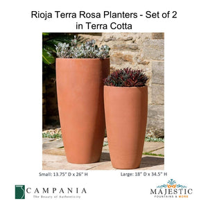 Rioja Terra Rosa Planters - Set of 2 in Terra Cotta By Campania - Majestic Fountains and More