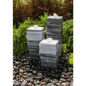 Rough White Gray Fountain - Triple stone column Fountain Kit - 3 sides smooth - Choose from  multiple sizes - Majestic Fountains
