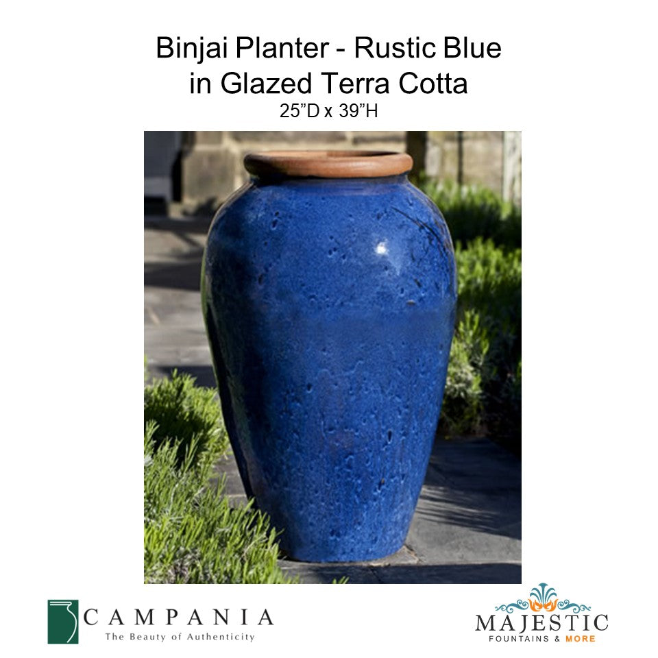 Rustic Blue Binjai Planter in Glazed Terra Cotta By Campania - Majestic Fountains and More