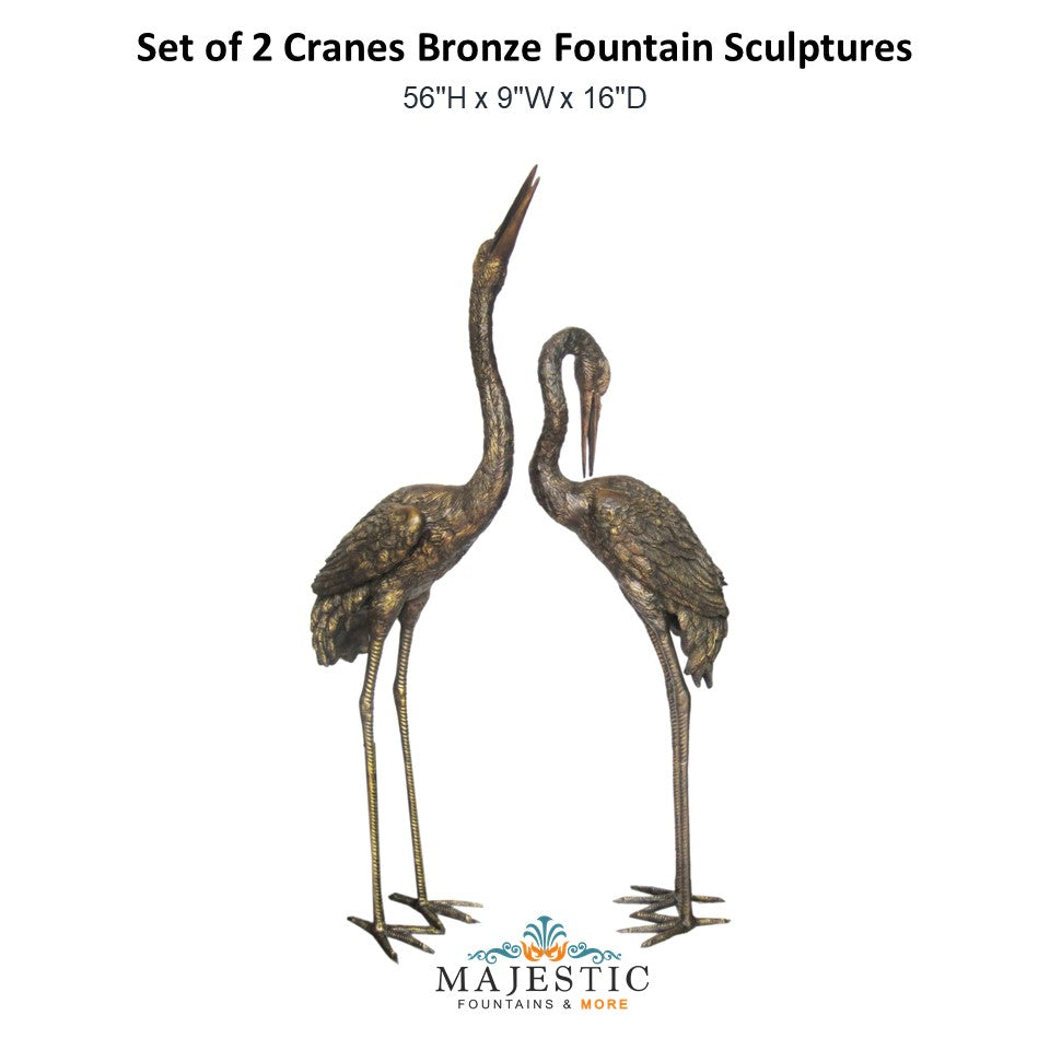 Set of 2 Cranes Bronze Fountain Sculptures - Majestic Fountains and More