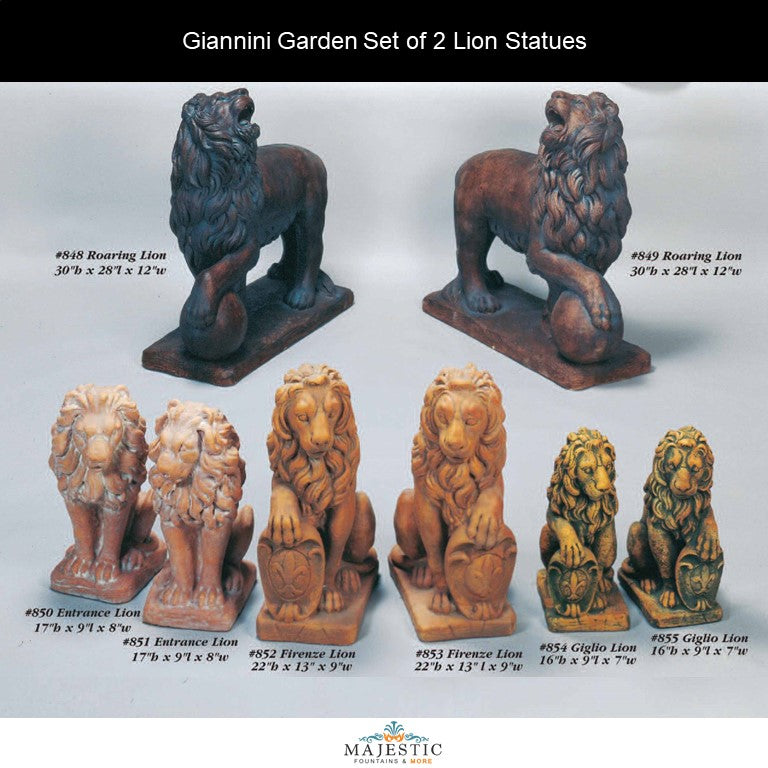 Giannini Garden Set of 2 Lion Statues - Majestic Fountains