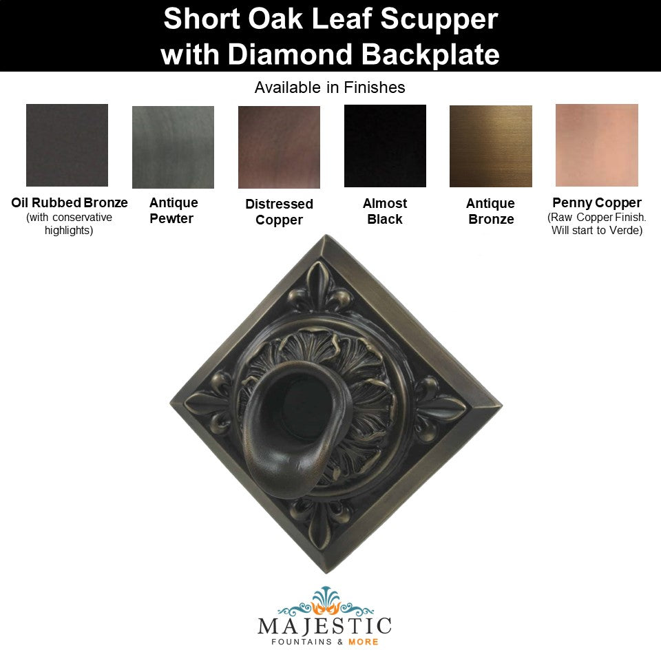 Short Oak Leaf Scupper with Diamond Backplate - Majestic Fountains