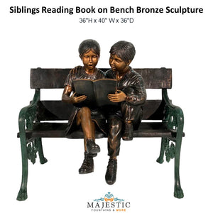Siblings Reading Book on Bench Bronze Sculpture - Majestic Fountains and More