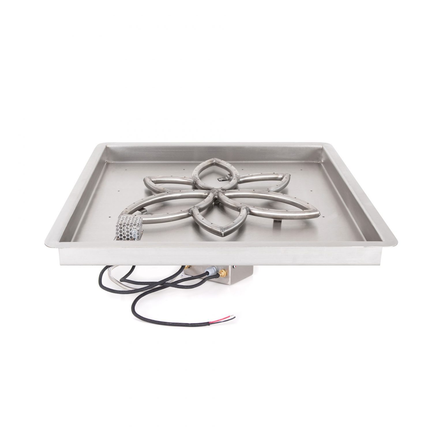 TOP Fires Square Drop-In Pan & Lotus Burner in Stainless Steel with Electronic Ignition Kit by The Outdoor Plus - Majestic Fountains