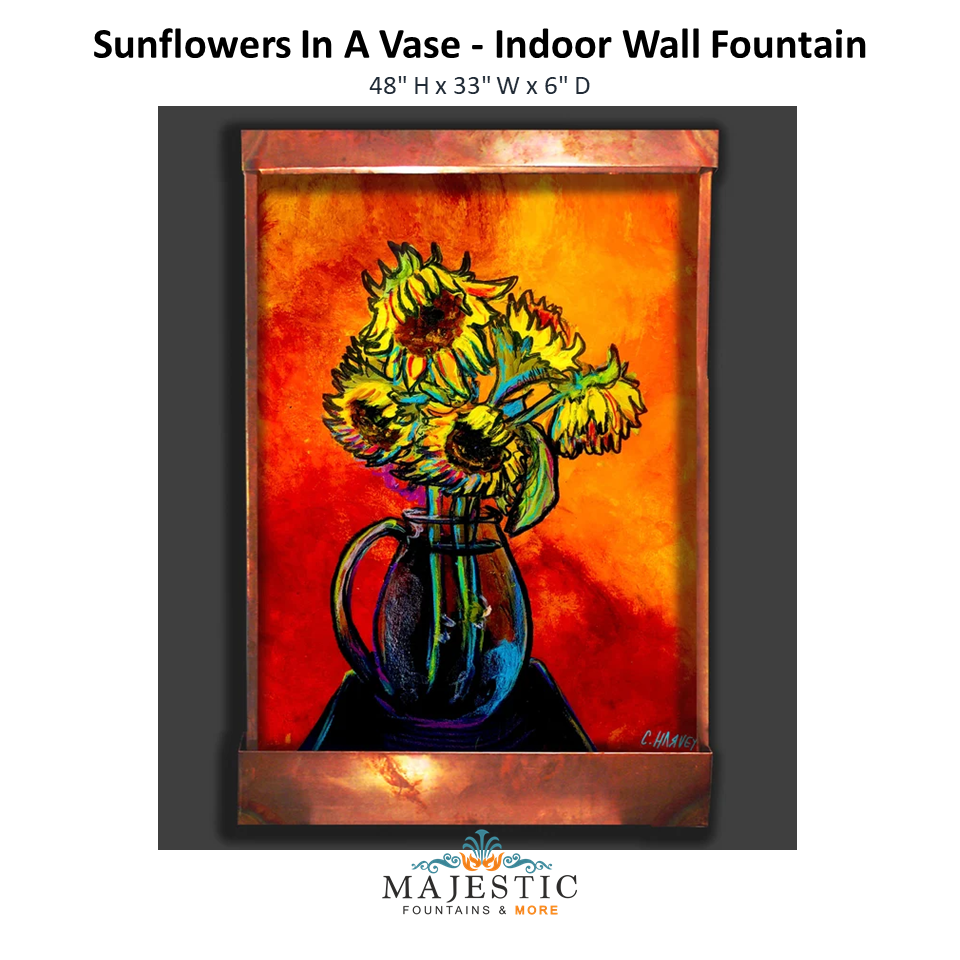 Harvey Gallery Sunflowers in a Vase - Indoor Wall Fountain - Majestic Fountains