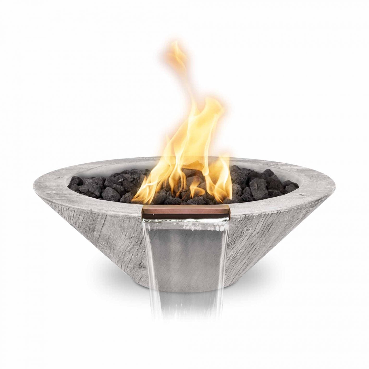 TOP Fires Cazo Wood Grain Fire & Water Bowl in Concrete by The Outdoor Plus - Majestic Fountains