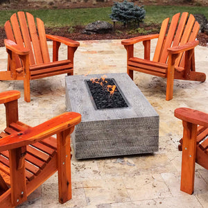 TOP Fires Coronado Rectangle Fire Pit in Wood Grain Concrete by The Outdoor Plus - Majestic Fountains