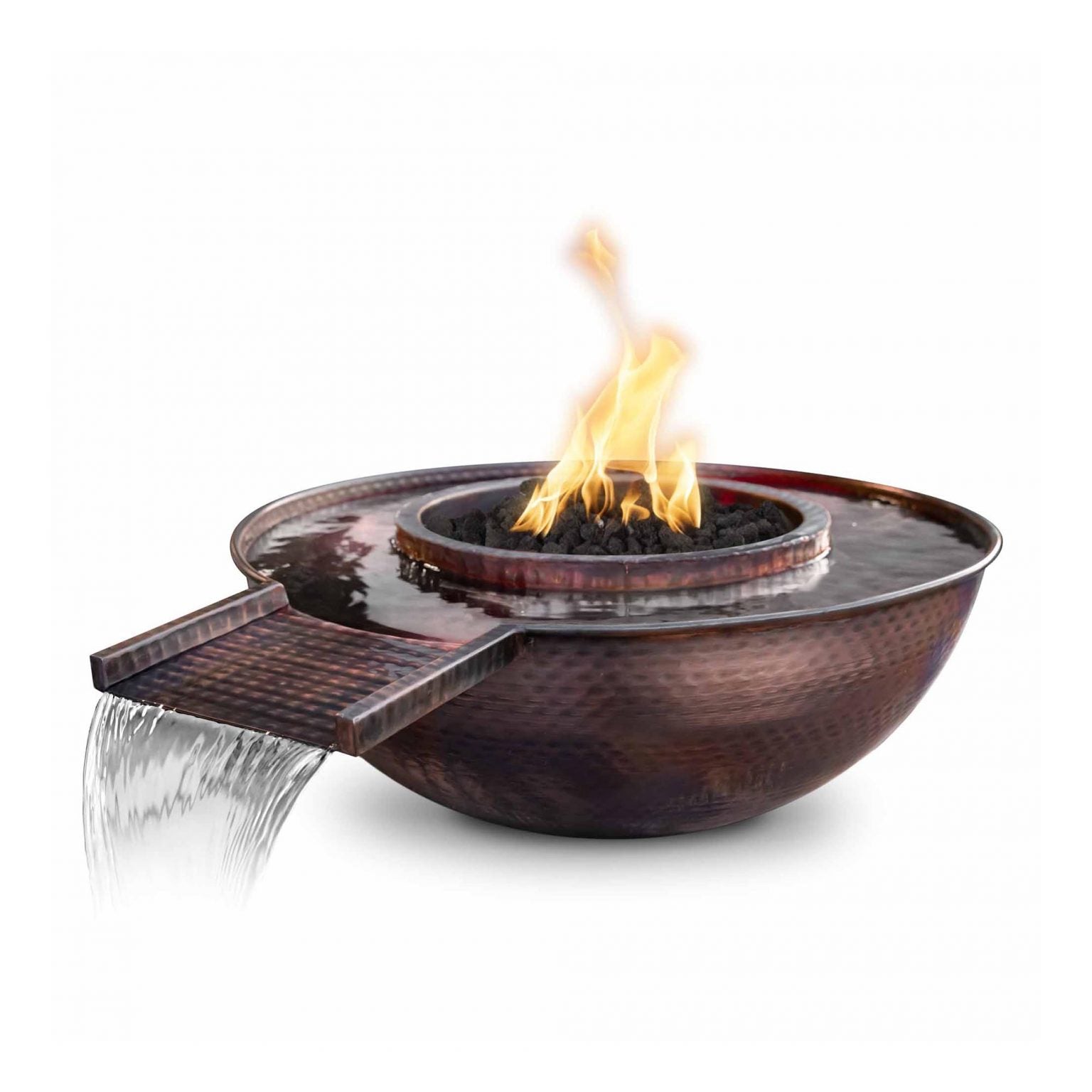 TOP Fires Sedona Gravity spill Fire & Water Bowl in Copper by The Outdoor Plus - Majestic Fountains