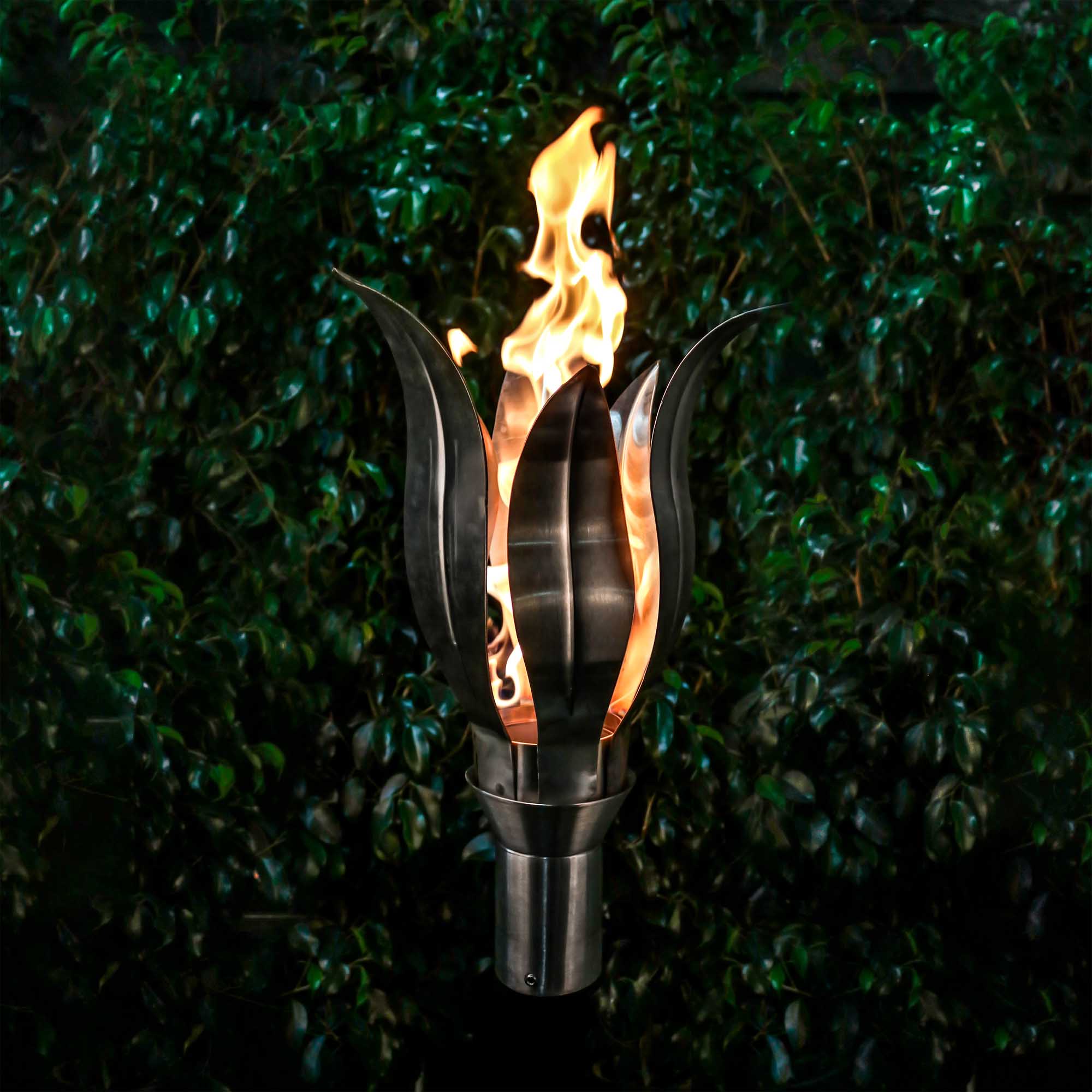TOP FIRES FLOWER Fire Torch 14" in Stainless Steel - Majestic Fountains