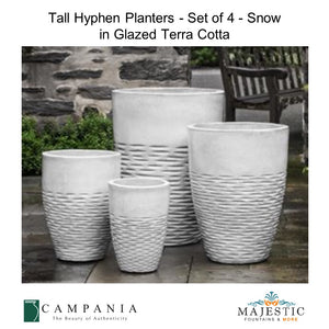 Tall Hyphen Planters - Set of 4 - Snow in Glazed Terra Cotta By Campania - Majestic Fountains and More