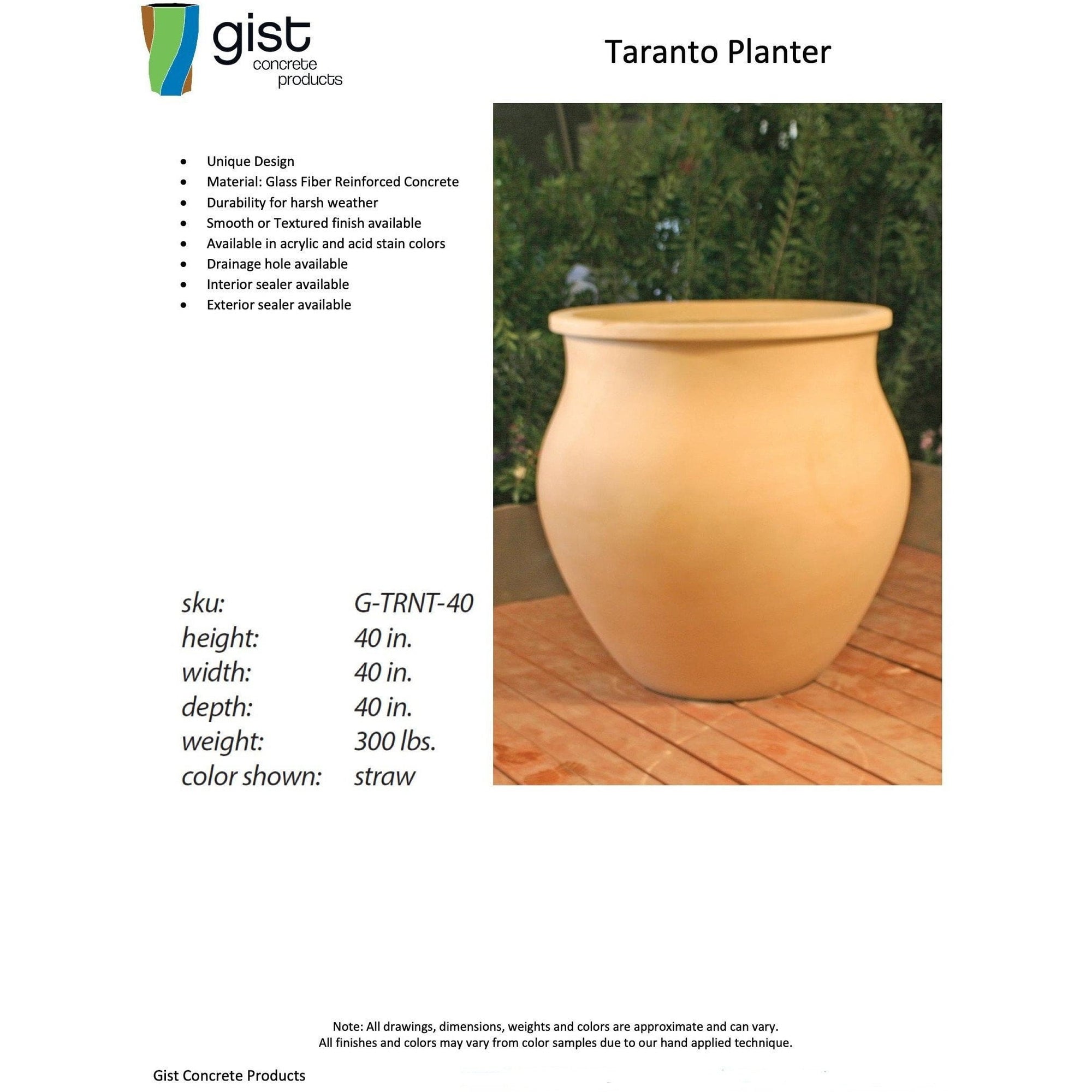Taranto Planter in GFRC by GIST G-TRNT-40 - Majestic Fountains