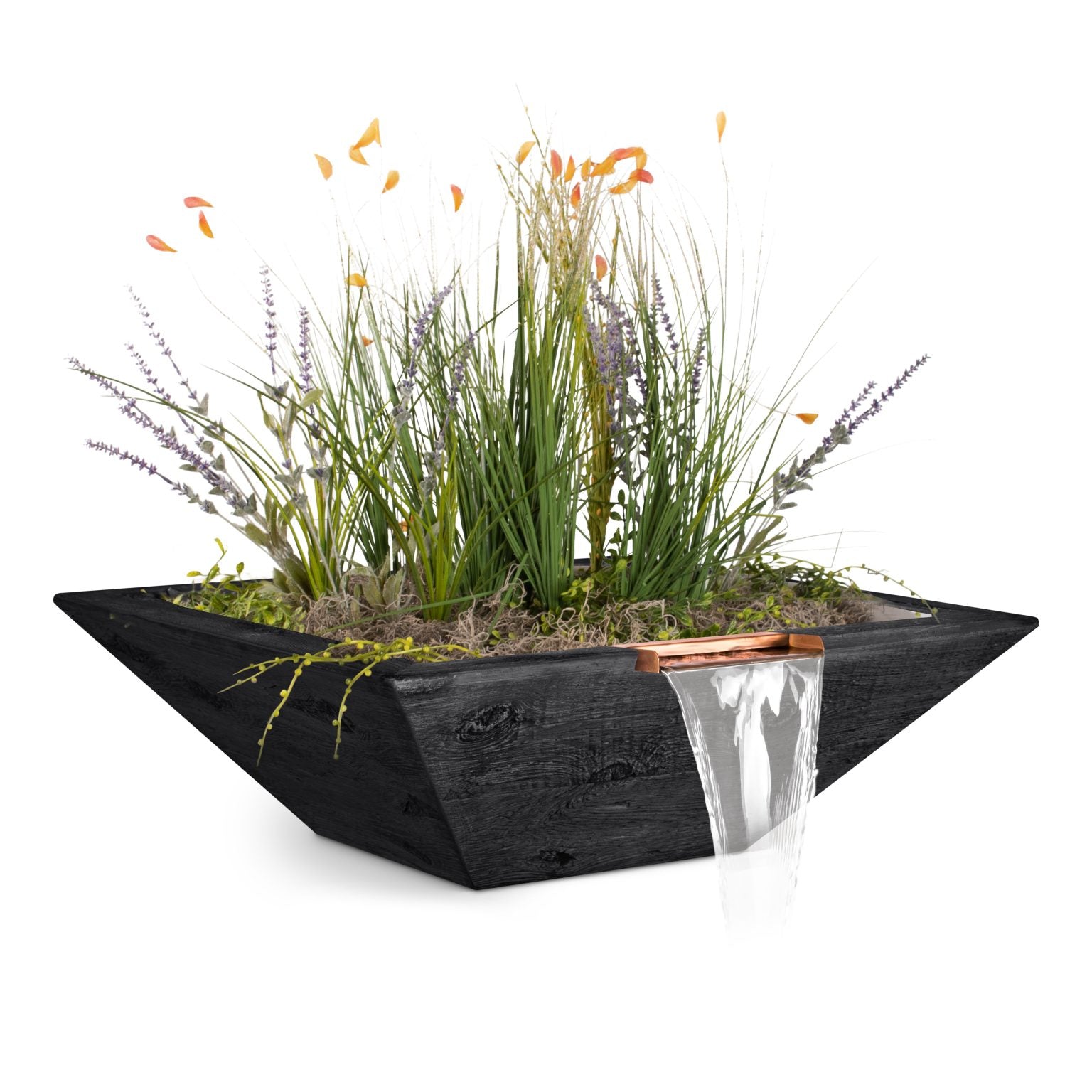 The Outdoor Plus-Maya Wood Grain Planter & Water Bowl-Ebony-Majestic Fountains and More
