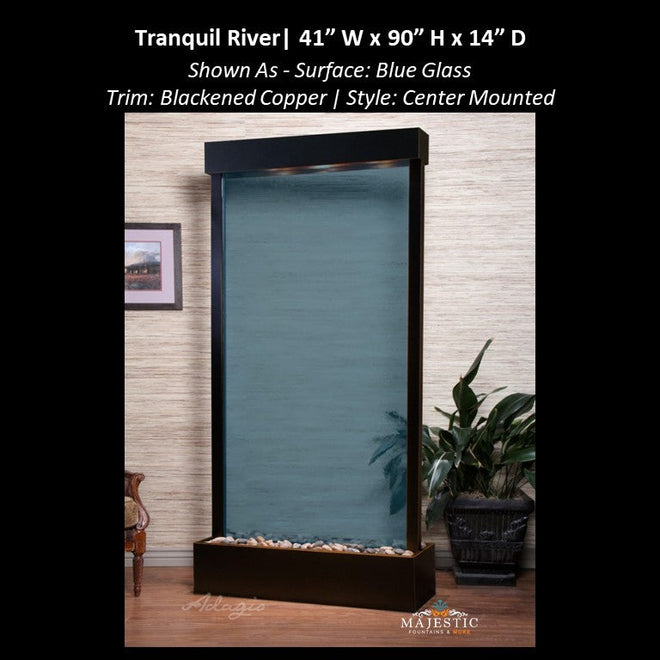 Adagio Tranquil River indoor floor water wall with a blue glass face