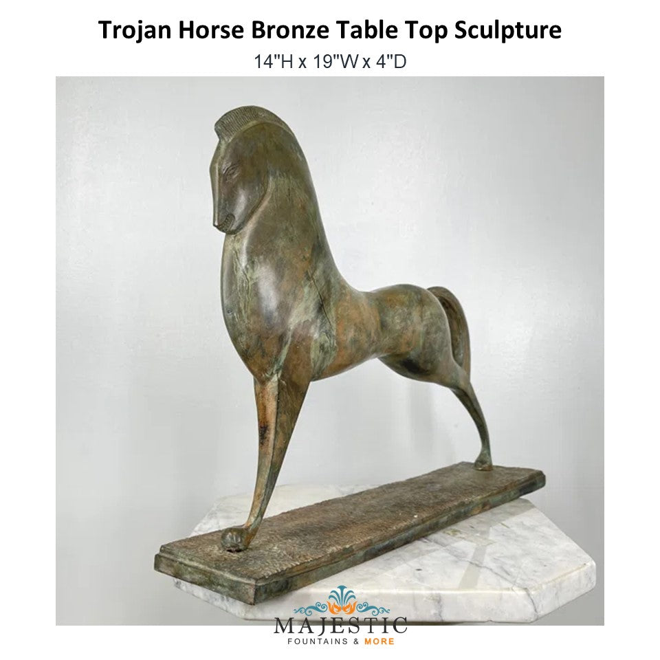 Trojan Horse Bronze Table Top Sculpture - Majestic Fountains and More