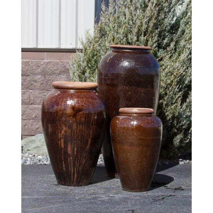Tuscany Triple Vase - Brown - Complete Fountain Kit - Majestic Fountains