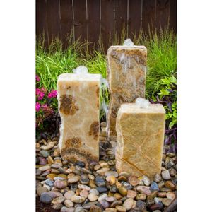 Yellow Onyx  - 3 Sides Smooth - Triple Stone Columns Complete Fountain Kit- Comes in 3 sizes to choose! - Majestic Fountains