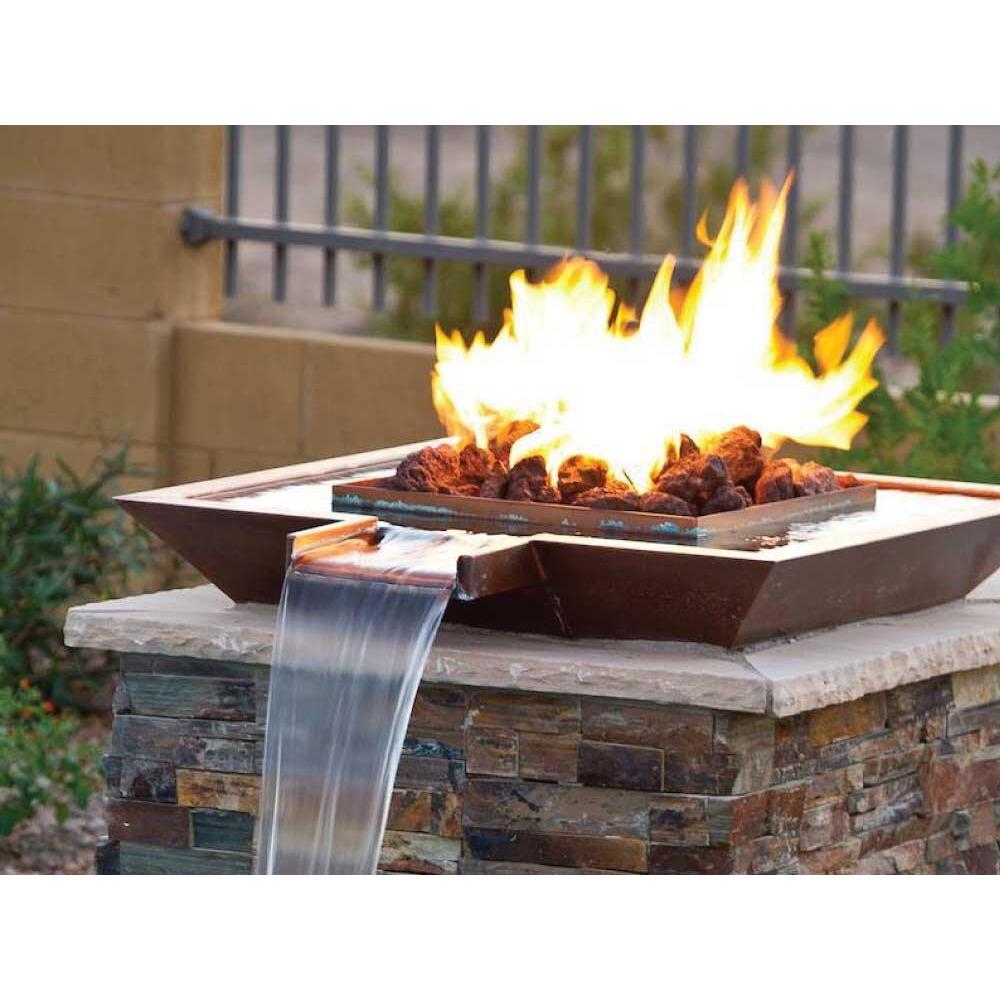 Bobe Extended Lip Square Water and Fire Bowl - Manual Ignition - Majestic Fountains