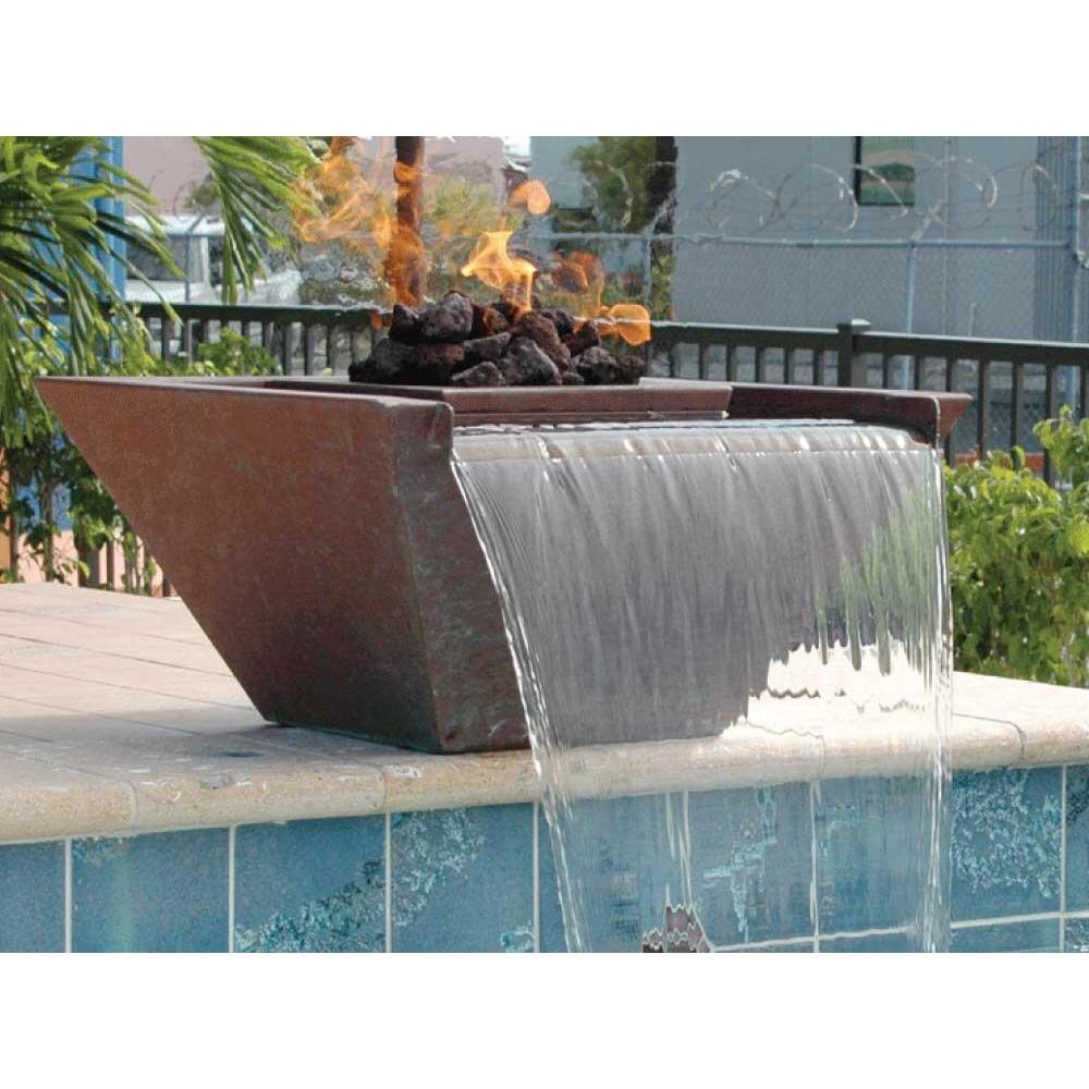 Bobe Seamless Lip Square Water and Fire Bowl - Manual Ignition - Majestic Fountains