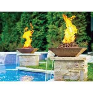 Bobe Seamless Lip in Copper - Square Water and Fire Bowl - Manual Ignition - Majestic Fountains