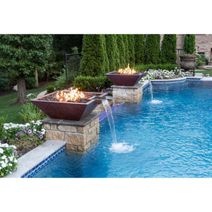 Bobe Builder Extended Lip in Copper - Square Water and Fire Bowl - Manual Ignition - Majestic Fountains