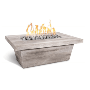 TOP Fires Carson Rectangle 16" Tall Fire Pit in Woodgrain Concrete by The Outdoor Plus - Majestic Fountains